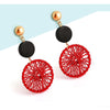 Black Red Woven Circular Drop Earrings