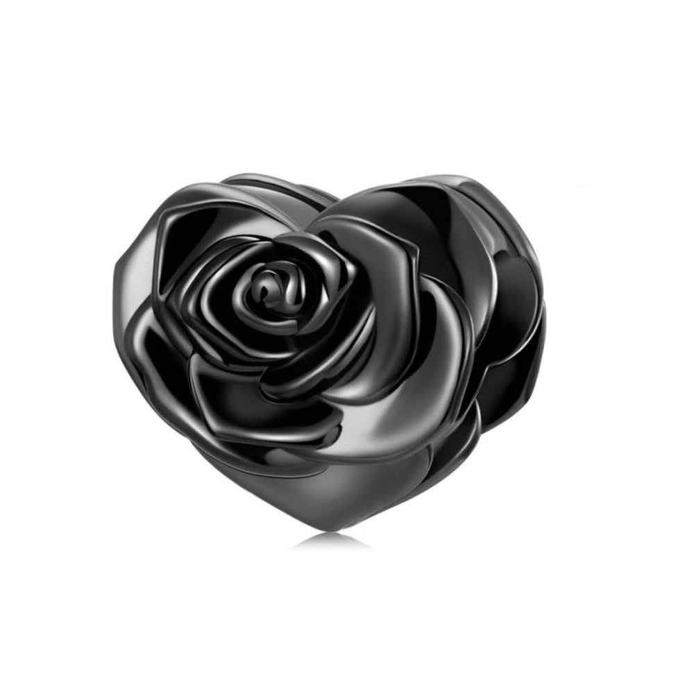 Black Rose Flower Bracelet Charm