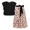 Black Ruffle-Accent Sleeveless Top & Pink Polka Dot Print Maxi Skirt