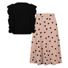 Black Ruffle-Accent Sleeveless Top & Pink Polka Dot Print Maxi Skirt