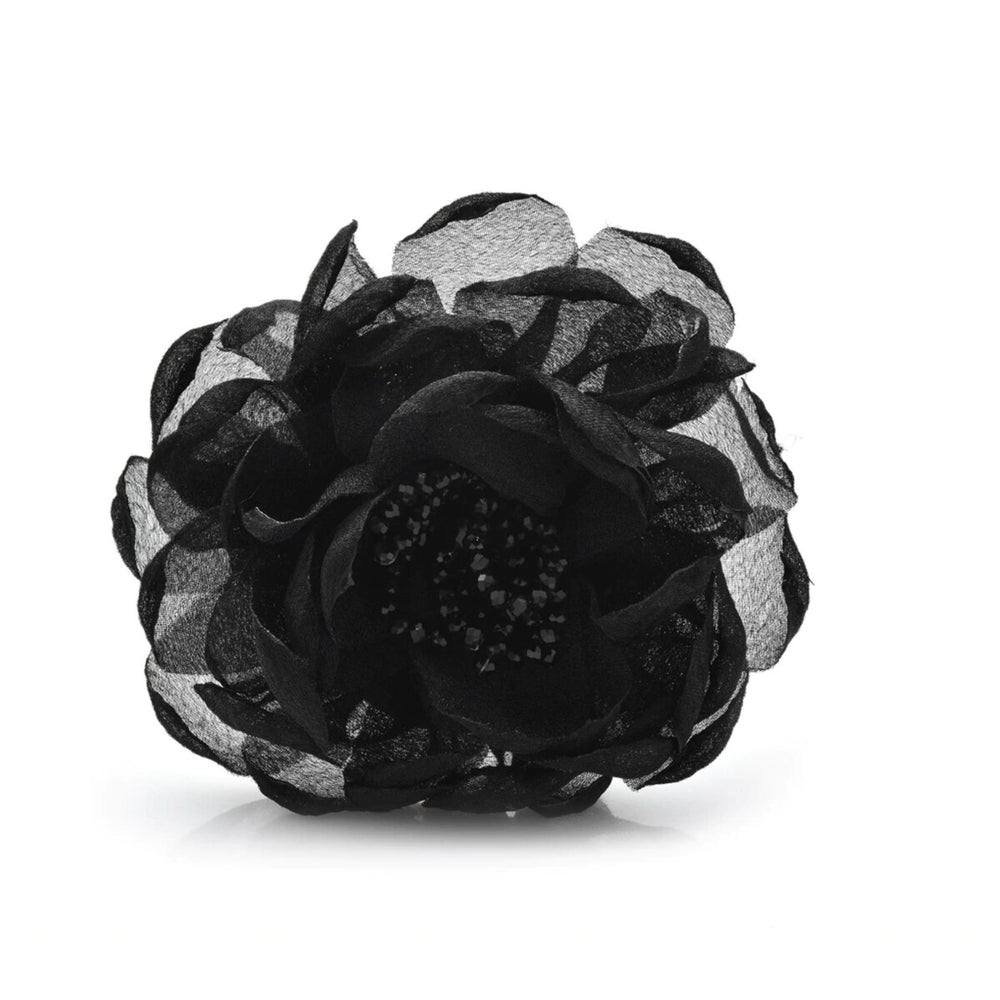 Black Satin And Beaded Black Rose Brooch