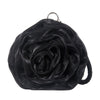 Black Satine Rose Flower Clutch Handbag with Removeable Strap