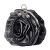 Black Satine Rose Flower Clutch Handbag with Removeable Strap