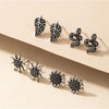 Black Silvertone Leaf, Snake, Sun Sunflower Stud Set