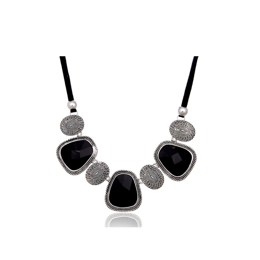 Black Silvertone Statement Necklace - White