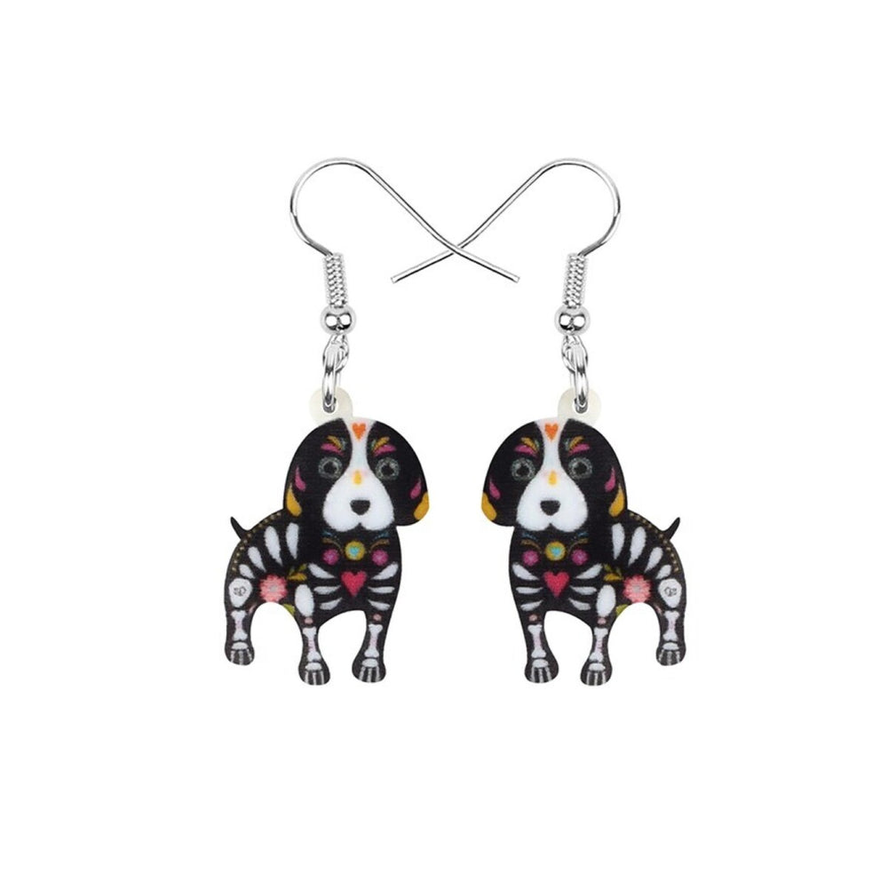 Black Skeleton Dog Drop Earrings