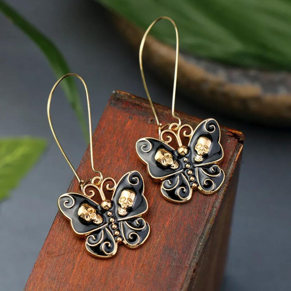 Black Skull Butterfly Earrings