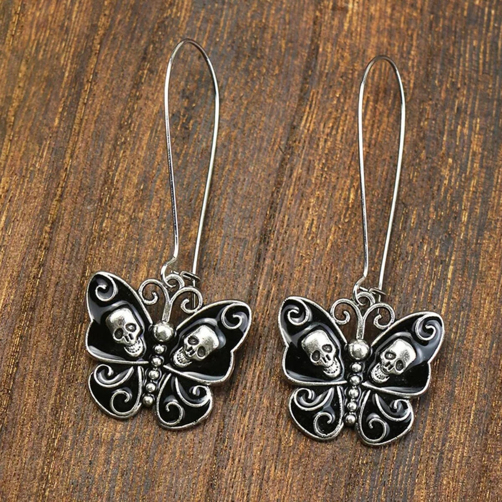 Black Skull Butterfly Earrings