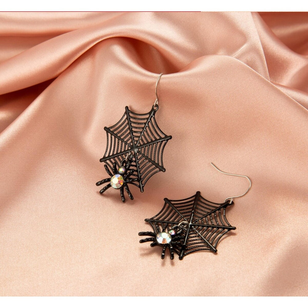 Black Spider Web Crystal Spider Drop Earrings (90222-22)