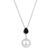 Black Spinel and Shell Pearl Sterling Silver Drop Pendant