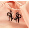 Black Spooky Cat With Swirled Tail Drop Earrings