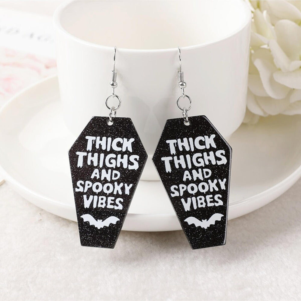 Black Thick Thighs And Spooky Vibes Coffin Drop Earrings