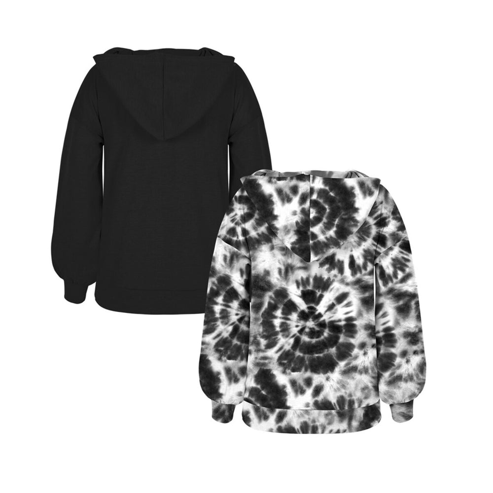 Black Tie-Dye & Leopard Heart Print Hooded Top Set