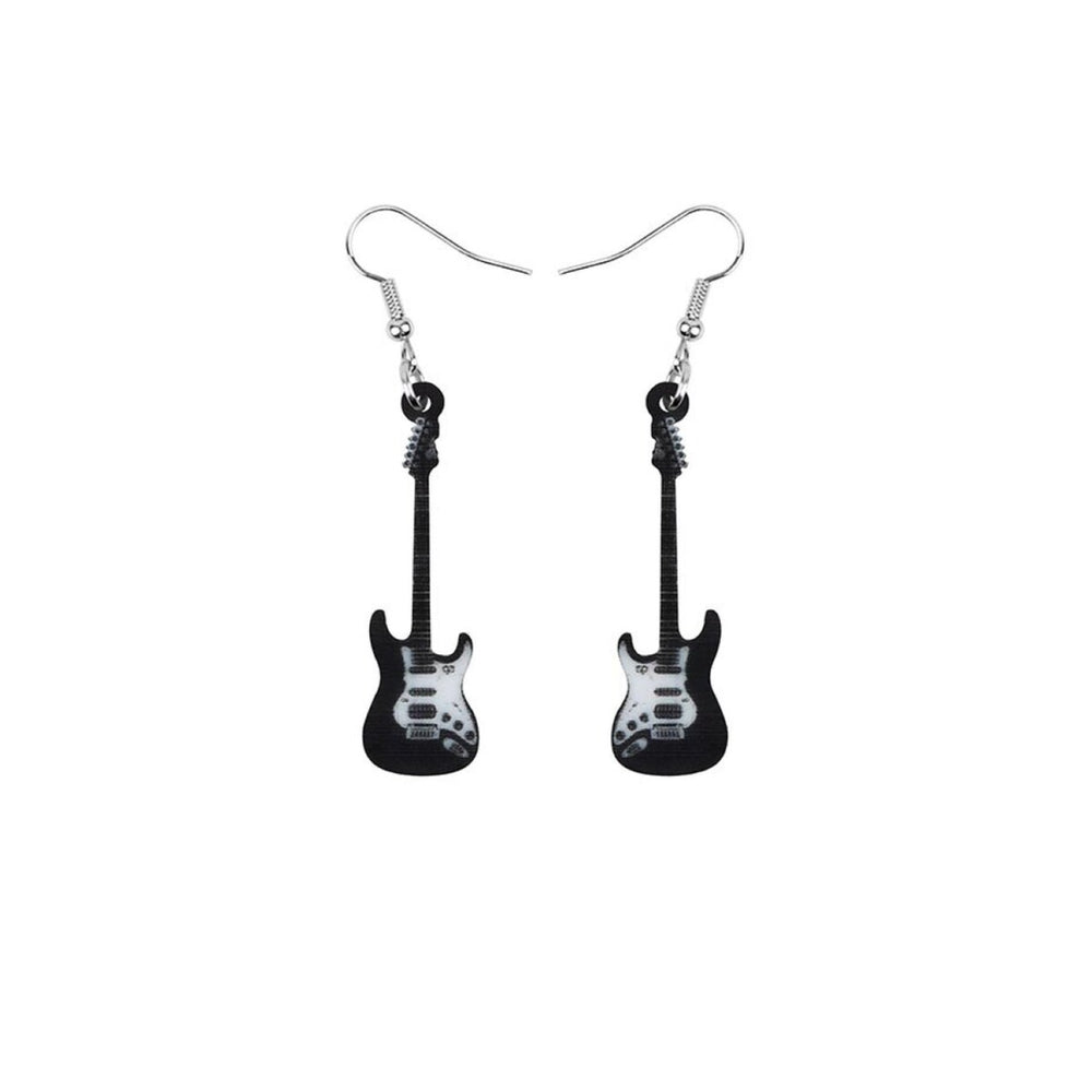 Black White Guitar Drop Earrings