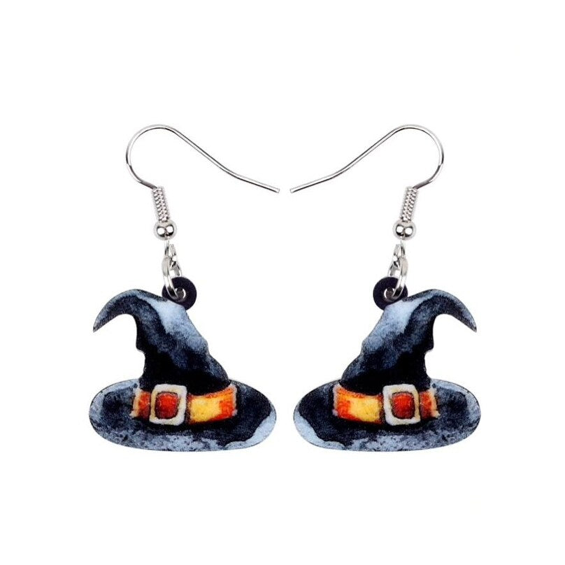 Black Witches Hat Acrylic Drop Earrings