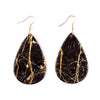 Black & Goldtone Marbled Teardrop Drop Earrings