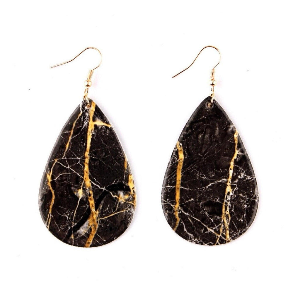 Black & Goldtone Marbled Teardrop Drop Earrings