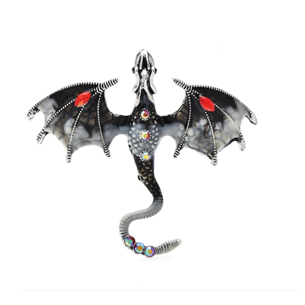 Black & Grey Crystal Dragon Brooch