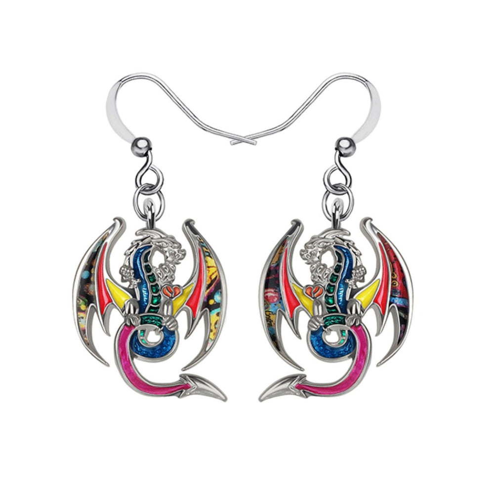 Black & Multi-colored Dragon Drop Earrings