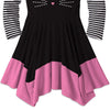 Black & Pink Cat Face & Stripe Print Handkerchief Dress