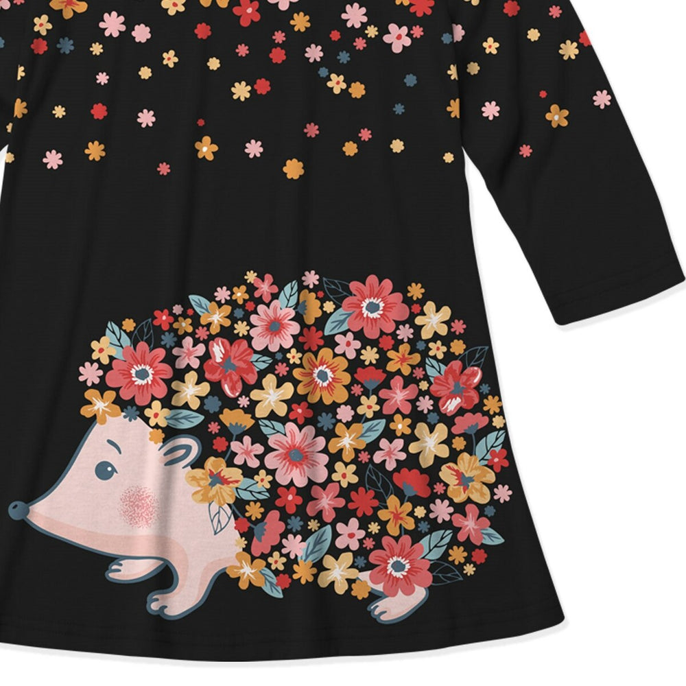 Black & Pink Floral Hedgehog Print Dress & Leggings