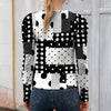 Black & White Polka Dot Print Puff Sleeve Long Sleeve T-Shirt