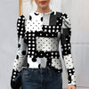 Black & White Polka Dot Print Puff Sleeve Long Sleeve T-Shirt