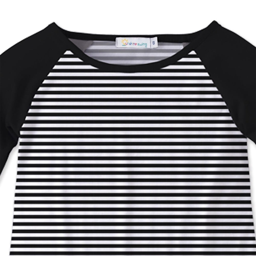 Black & White Stripe & Cat Print Raglan Tee & Leggings