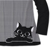 Black & White Stripe & Cat Print Raglan Tee & Leggings