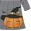 Black & White Stripe & Pumpkin Print Three-Quarter Sleeve Dress