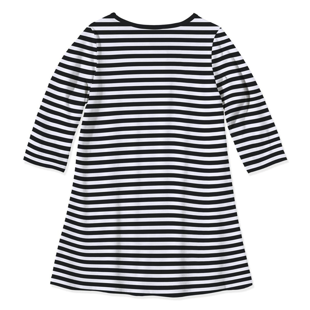 Black & White Stripe & Pumpkin Print Three-Quarter Sleeve Dress