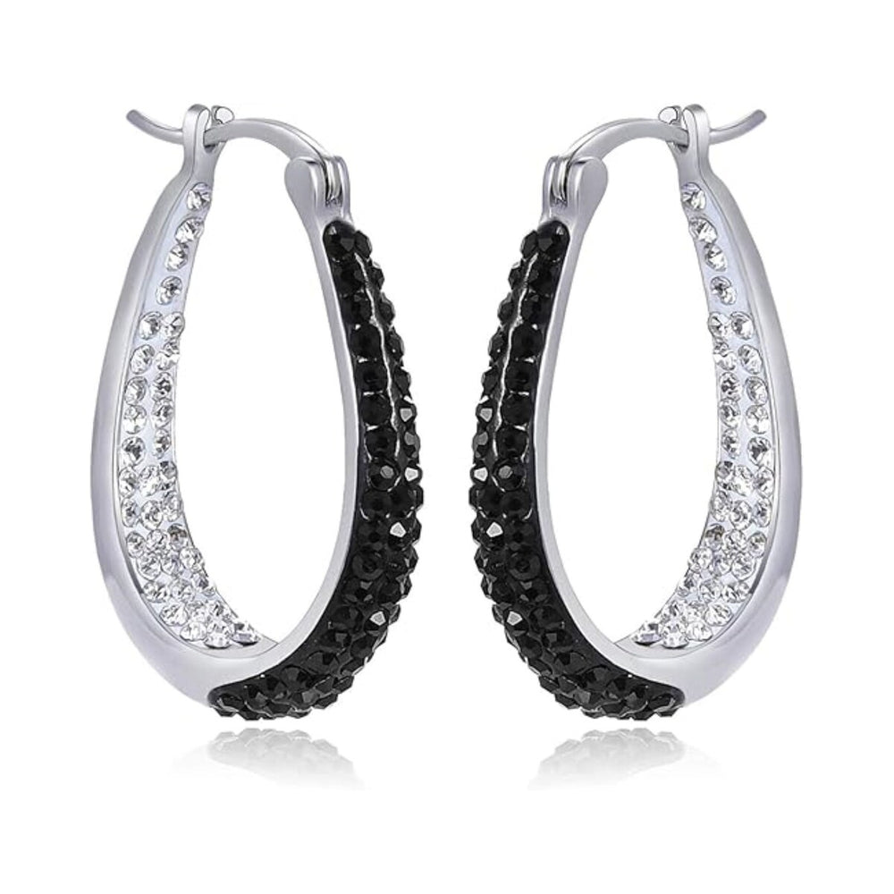 Black and White Inside Out Crystal Hoop Earrings For Women - Black and White