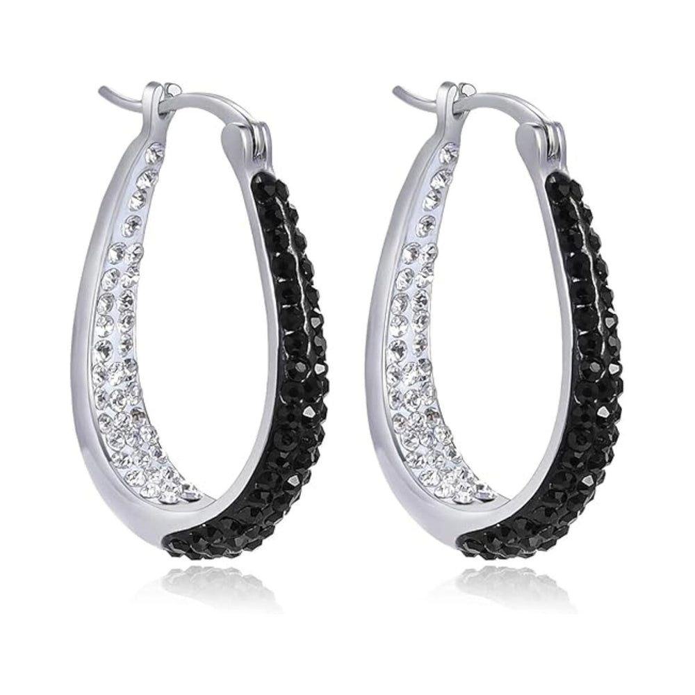 Black and White Inside Out Crystal Hoop Earrings For Women - Black and White