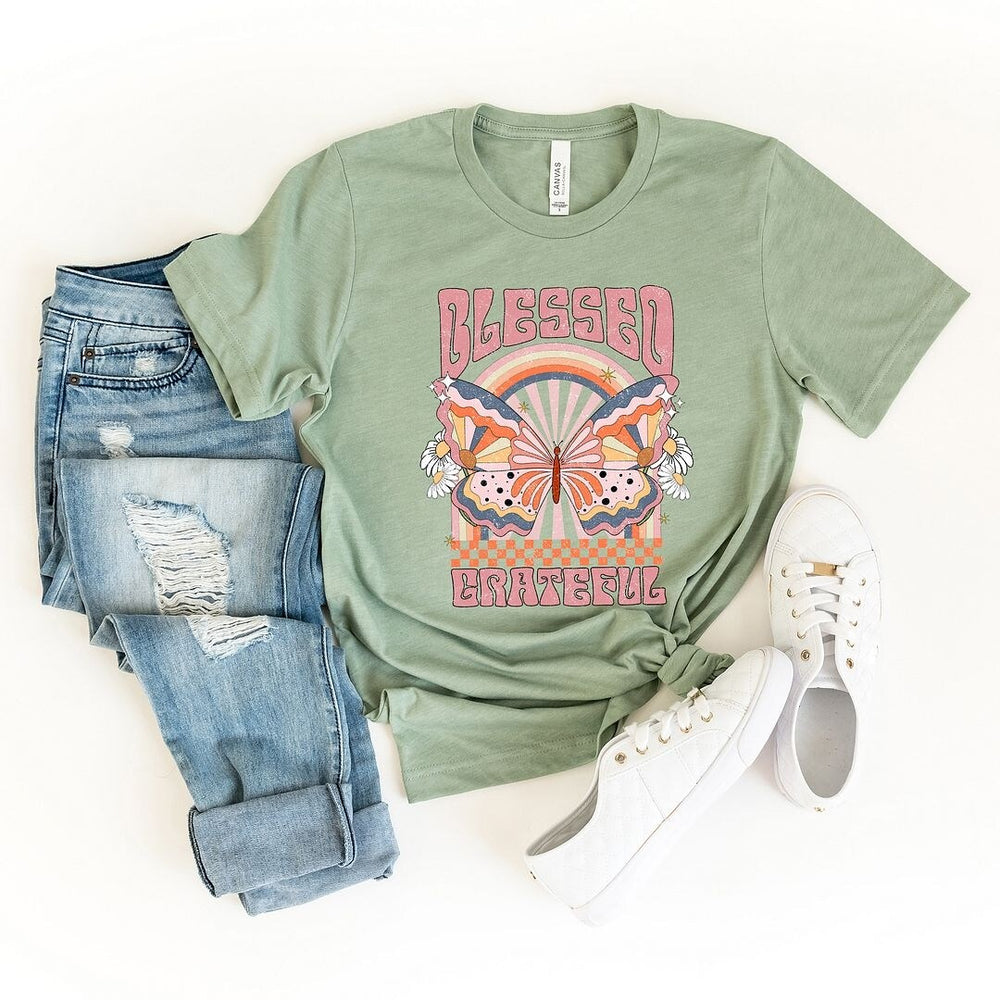 Blessed Grateful Butterfly Short Sleeve Crewnneck Tee