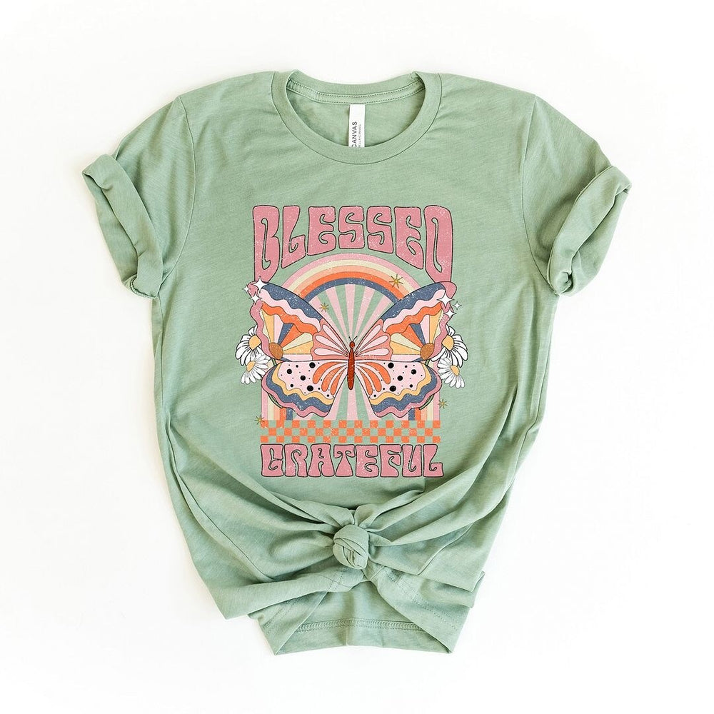 Blessed Grateful Butterfly Short Sleeve Crewnneck Tee