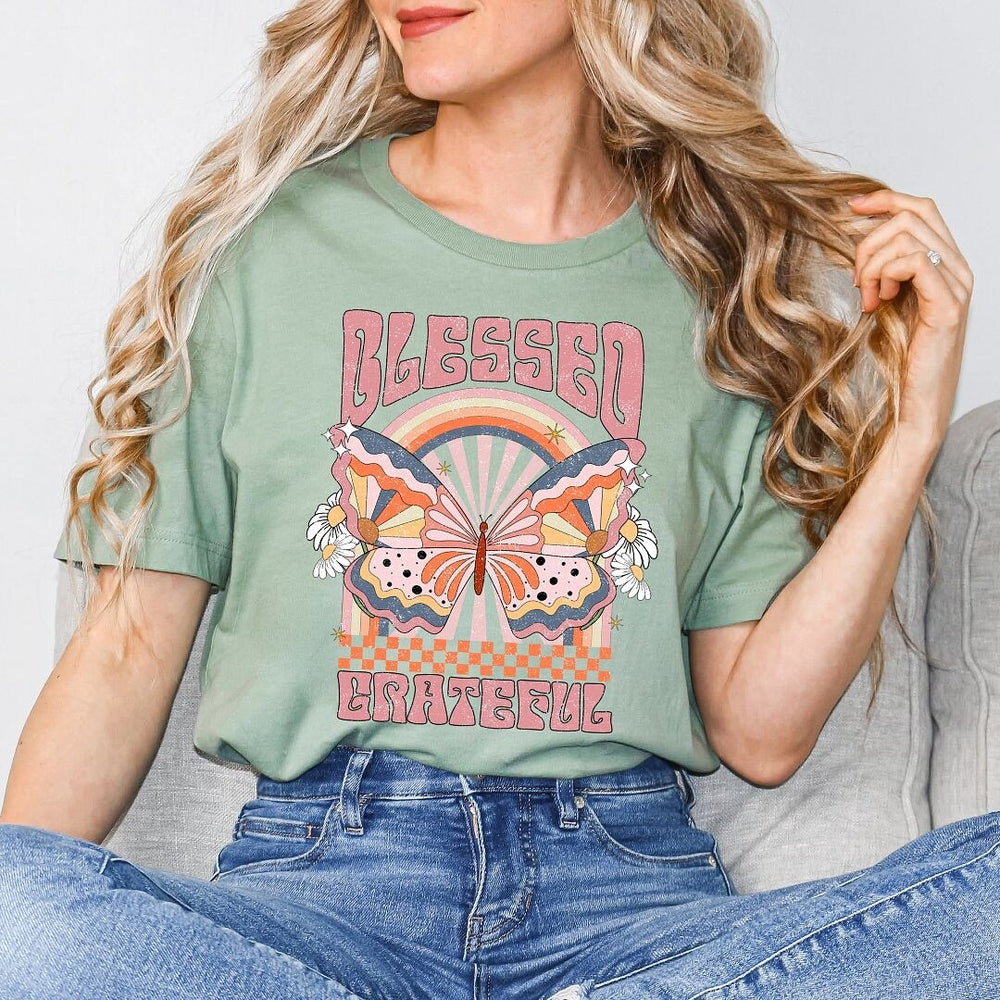 Blessed Grateful Butterfly Short Sleeve Crewnneck Tee