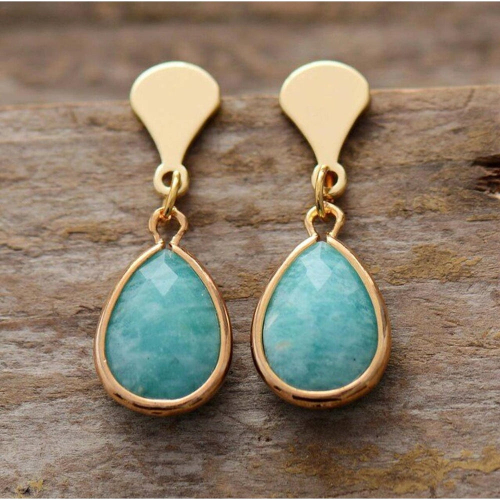 Blue Amazonite & Goldtone Tiered Teardrop Earrings