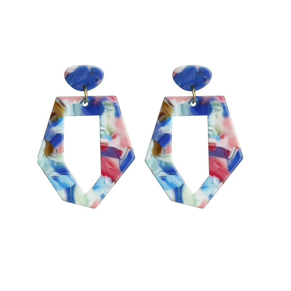 Blue And Multi Colored Geometric Earrings