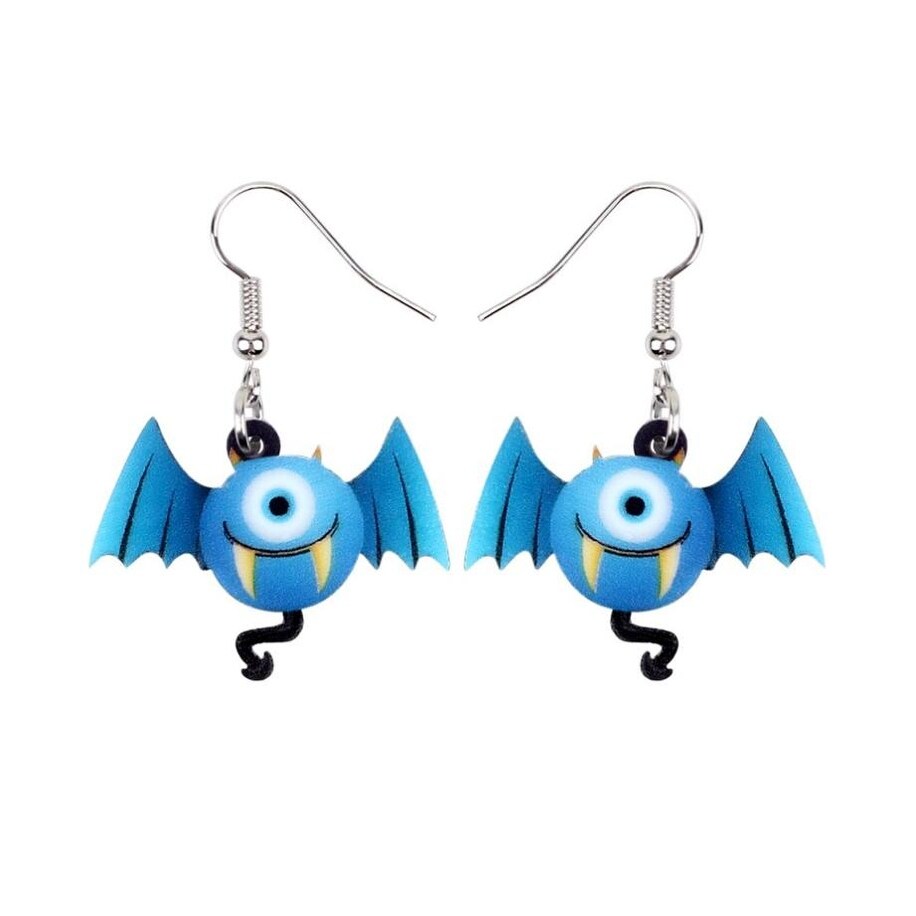 Blue Bat With Fangs Drop Earrings