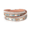 Blue Brown Multi Colored Crystal Faux Leather Bracelet