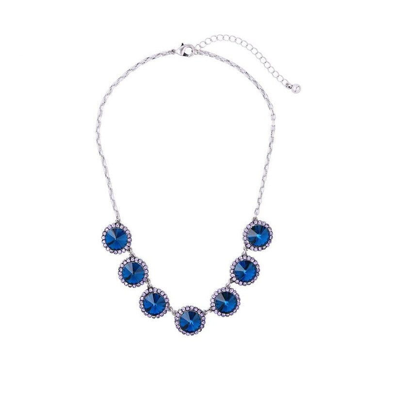 Blue Circular Crystal Necklace - White