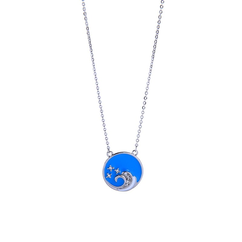 Blue Circular Wave Pendant Necklace - White