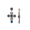 Blue Clear Crystal Cross Drop Necklace