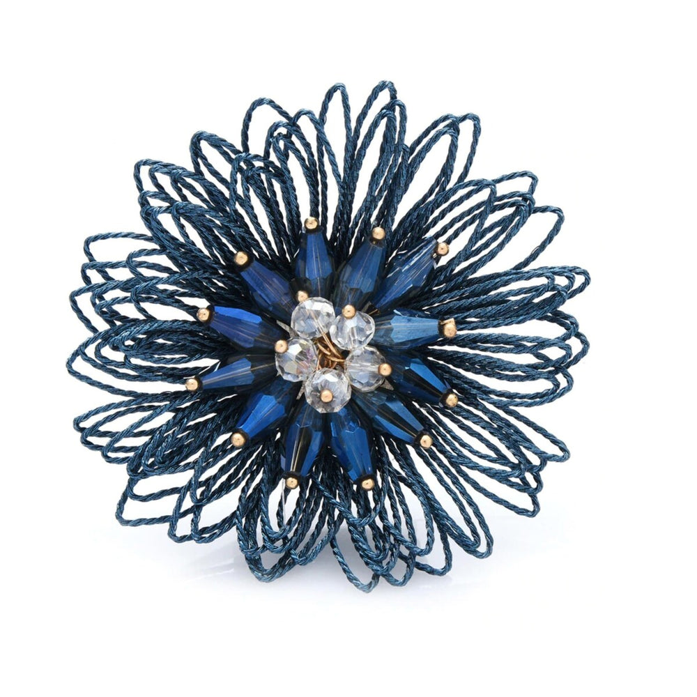 Blue Clustered Crystal Flower Brooch