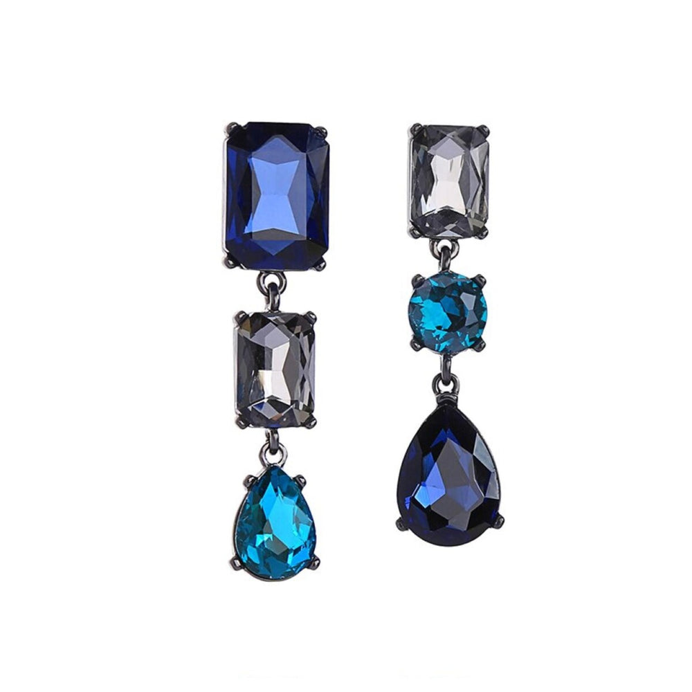 Blue Crystal Asymmetrical Drop Earrings