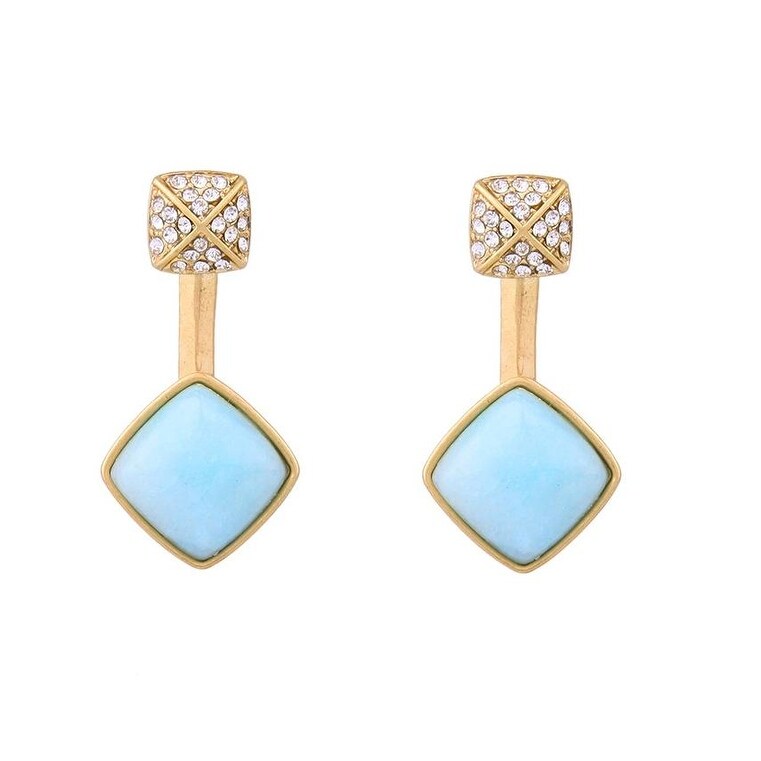 Blue Crystal Diamond Shaped Drop Earrings