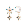 Blue Crystal Goldtone Moon And Star Asymmetrical Earrings