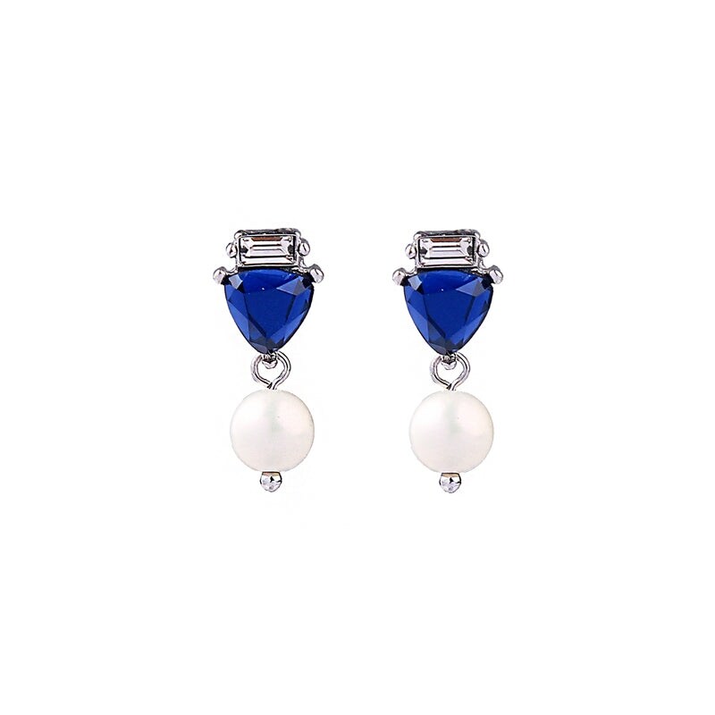 Blue Crystal Pearl Stud Earrings