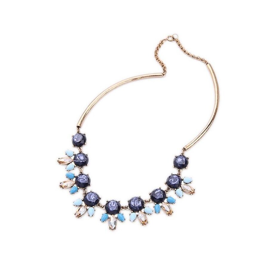 Blue Crystal Statement Necklace - White