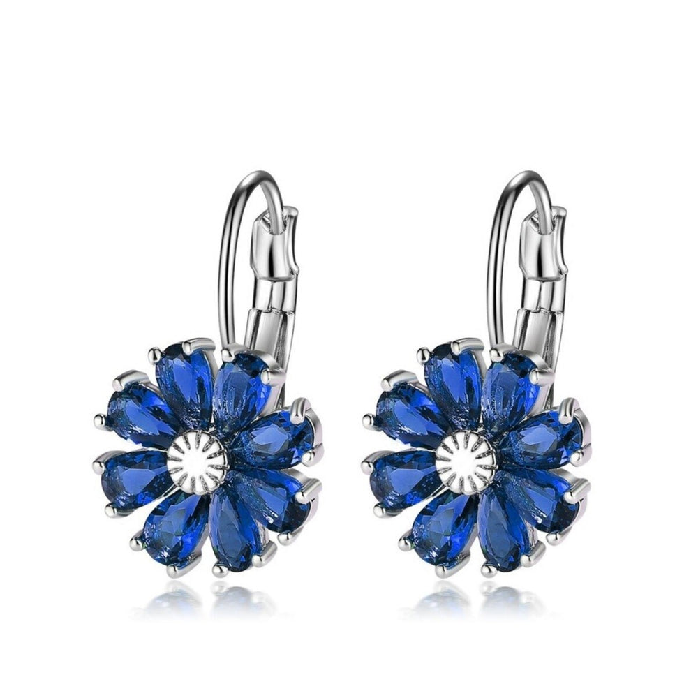 Blue Cubic Zirconia Flower Drop Earrings